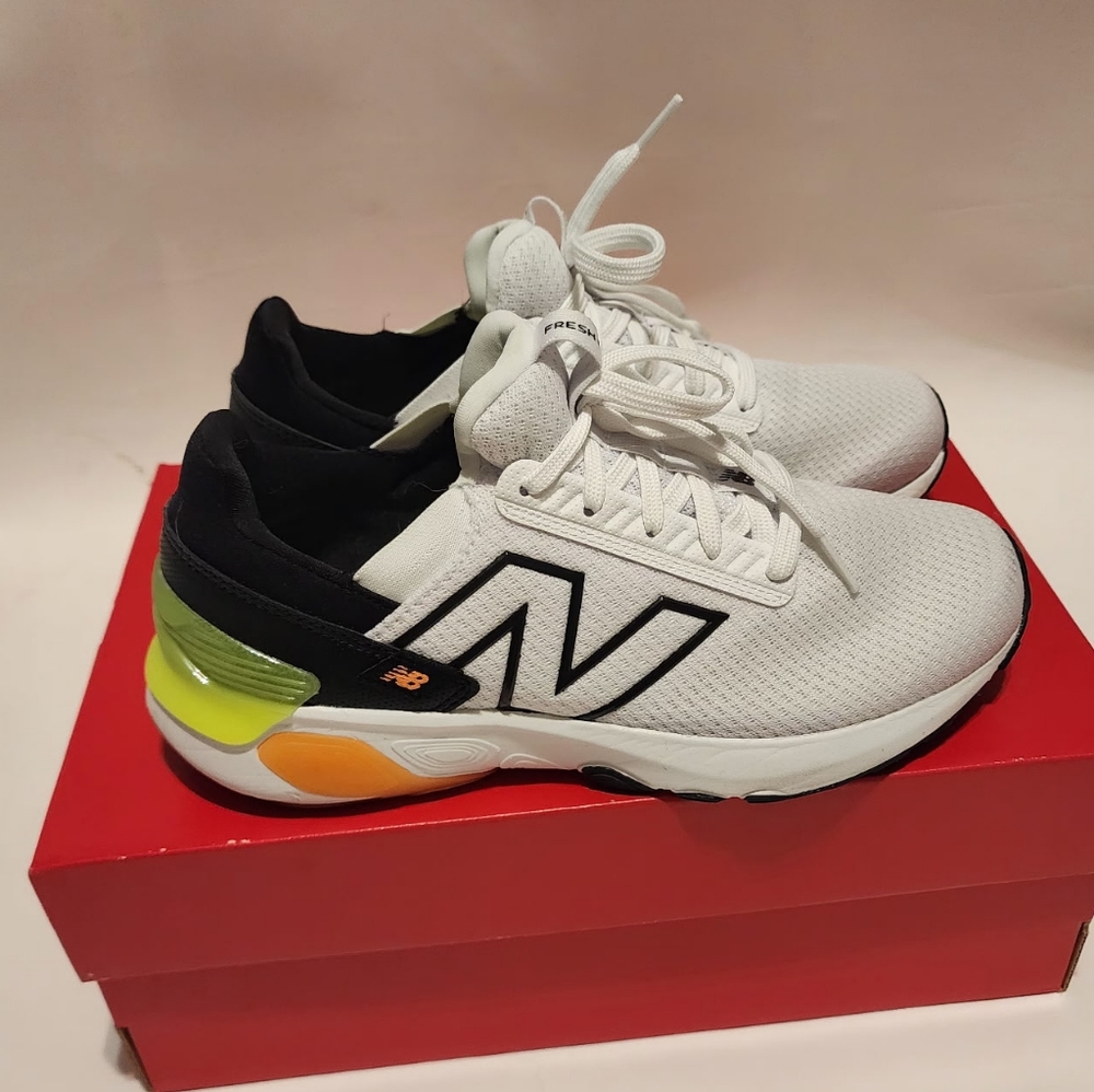New Balance White and Black Sneakers with Neon Accents w/box - Picture 2 of 3